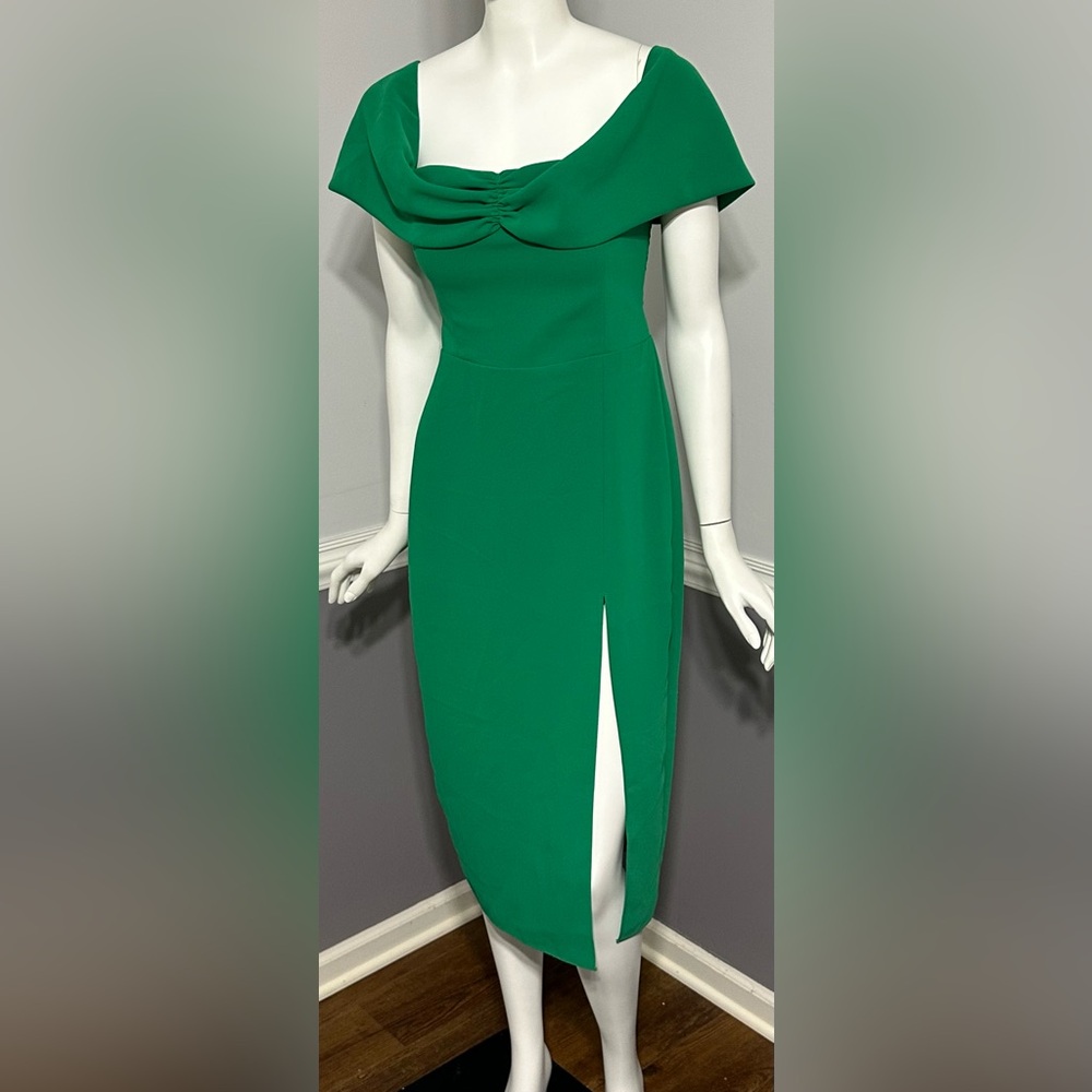 Amanda Uprichard Off Shoulder Green‎ Sheath Dress Size S Side Slit Made USA